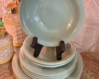 Set of Green Plastic Dinnerware 
