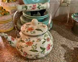 Vintage Enamel Tea Kettle 