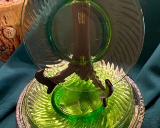 Vintage Green Federal Dessert Plates 
