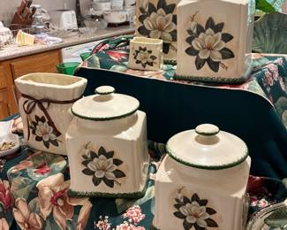 Vintage Lavern Pottery Magnolia Canister Set