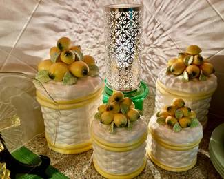 Vintage Robert Nemith Majolica Harvest Lemons Canister Set