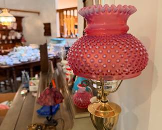 Pink Hobnail Lamp