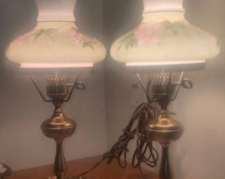 Brass Based Painted Globe Lamps (PAIR)