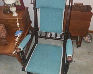 Black Antique Rocker w/upholstered cushions