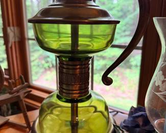 Green Glass Oil Lamp