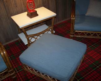 RATTAN OTTOMAN & LAMP TABLE