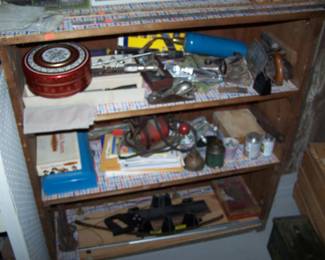 WOODEN SHELF & MISC.