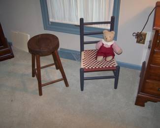 PRIMITIVE STOOL & CHILD'S CAHIR