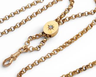 Lot 15 14K Gold Double Watch Chain with Slide 1900, L 54" 34.8 grams 1 PC