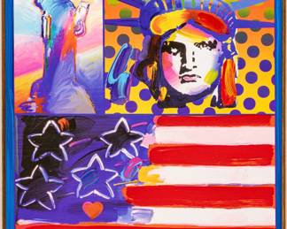 Lot 1060 Peter Max (American, B. 1937) Mixed Media on Paper 'God Bless America IV', H 23" W 17"
