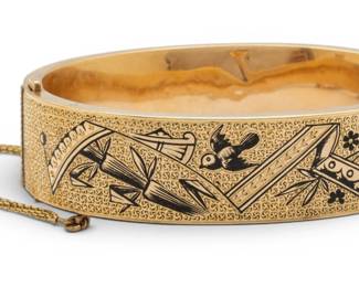 Lot 48 10k Yellow Gold and Enamel Bangle Bracelet 1900, W 2.5" 26 grams 1 PC