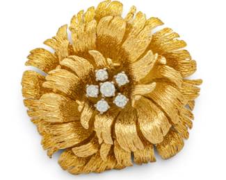 Lot 2 Tiffany & Co 18k Yellow Gold Brooch, Six Natural Diamonds 1964, Dia. 1.3" 29.2 grams 1 PC