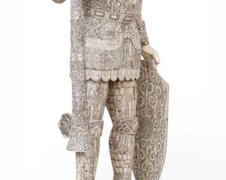 Lot 108 Chinese Monumental Etched Tessellated Bone Sculpture 20th C., 'A General of the Three Kingdoms', H 90" W 26.5" Depth 23.5"