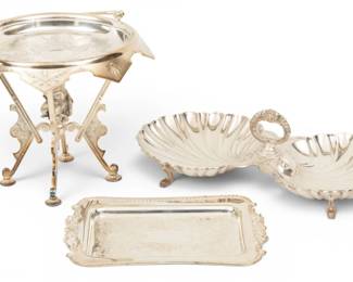 Lot 104 Silver Plate Serving Trays 16" and 10" (2) Plus Victorian Compote 16" 3 PCS