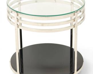 Lot 1037 Modern Art Deco Style Chrome and Glass Side Table, H 20" Dia. 21"