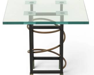 Lot 1048 Glass Top and Patinated Metal Base Side Table, Late 20th C., H 21" W 21" Depth 21"