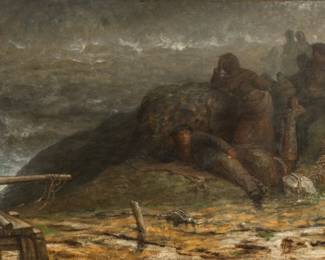 Lot 1074 Robert Hopkin (American, 1832-1909) Oil on Canvas, 19th C., 'A Bountiful Catch', H 28" W 52"