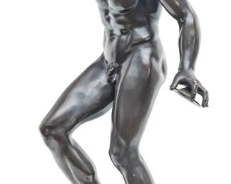 Lot 1132 Émile Laporte (French, 1858-1907) Grand Tour Bronze Sculpture After the Greco-Roman Dancing Satyr (Kroupezeion), Ca. 1890-1910, H 23" Dia. 11"