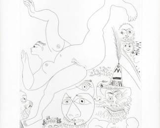 Lot 1054 Pablo Picasso (Spanish, 1881-1973) Etching on Rives Paper 1968, 'Television: Gymnastique Au Sol, Avec Spectateurs, from La Serie 347', H 8.125" W 6"