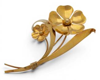 Lot 26 14K Gold Flower Brooch by HSB 1970, L 3" 10.9 grams 1 PC