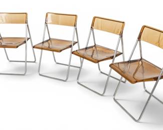Lot 1030 Giancarlo Piretti (Italian) for Anonima Castelli Smoke Lucite 'Plia' Folding Chairs, Ca. 1970s, H 31" W 18.5" Depth 20" 4 PCS