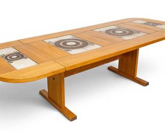 Lot 1034 Poul Hermann Poulsen for Gangso Monler (Danish) Teak & Tile Table, Ca. 1970's, H 28" W 105" Depth 39"