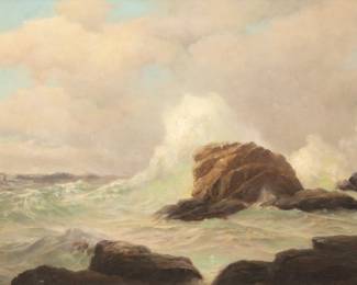 Lot 1080 J Warren Sheppard (American, 1882-1943) Oil on Canvas, Ca. 1930's, 'Rocky Coastal Scene', H 20" W 30"