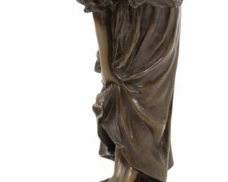 Lot 1127 Ernst Waegener (German, 1857-1921) Bronze Sculpture 'Young Woman Feeding Cat', H 15.25" Dia. 3.5"
