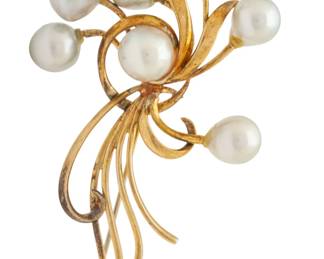 Lot 49 Mikimoto Pearl and 14K Gold Brooch H 3" W 1.7" 17 grams 1 PC
