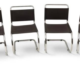 Lot 1023 Ludwig Mies Van Der Rohe (German, 1886-1969) Leather MR10 Chairs 20th Cent., H 32" W 28" Depth 20" 4 PCS
