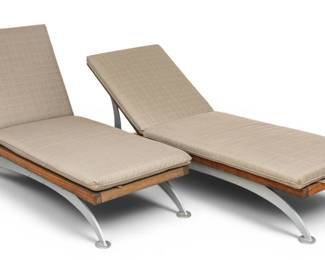 Lot 1043 Ethan Allen (American) Teak Outdoor Chaise Lounge Chairs H 37" W 26.5" Depth 73" 1 PAIR