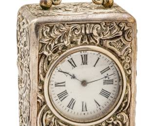 Lot 101 William Comyns & Sons Sterling Silver Carriage Clock, Ca. Early 20th C., H 3" W 2" Depth 1.5"