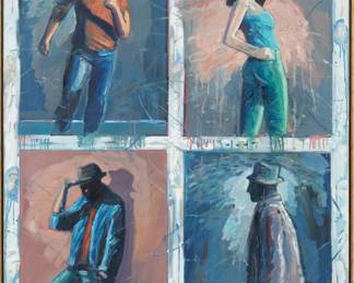 Lot 1090 Bradley Jones (American, 1944-1989) Oil on Canvas 1988, 'Four Figures', H 48" W 40"