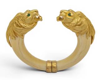 Lot 43 Gold Lion Head Bangle Bracelet W 3.5" 103 grams 1 PC