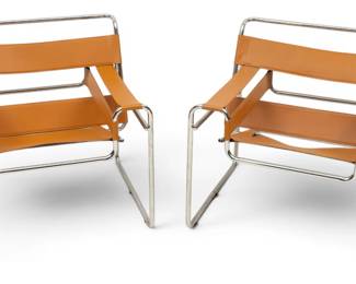 Lot 1018 Marcel Breuer Design 'Wassily' Leather Arm Chairs, 20th Cent., H 28" W 30" Depth 28" 1 PAIR