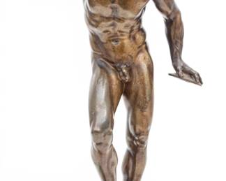 Lot 1133 European Grand Tour Bronze Sculpture After the Greco-Roman Dancing Satyr (Kroupezeion), Ca. Early 20th C., H 12" W 6.75" Depth 4"