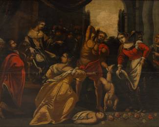 Lot 1082 After Peter Paul Rubens (Flemish, 1577-1640) Oil on Beveled Panel, Ca. 19th C., 'The Judgement of Solomon', H 21.75" W 31.75"