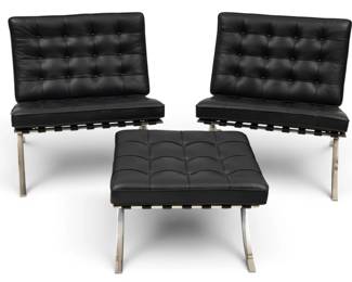 Lot 1001 Knoll (American) Set of Two Barcelona Chairs and One Ottoman 3 PCS