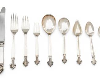 Lot 85 George Jensen Sterling Silver Flatware 'Acanthus Pattern', 92.5 t oz 101 PCS