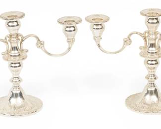 Lot 96 Gorham Chantilly Duchess Sterling Silver 3 Light Candelabra, Weighted H 8" Dia. 11" 1 PAIR