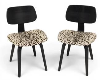 Lot 1039 Thonet Chairs with Leopard Print, Ca. 1960, H 30.5" W 18.75" Depth 19.5" 1 PAIR