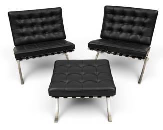 Lot 1000 Knoll (American) Set of Two Barcelona Chairs and One Ottoman 3 PCS