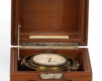 Lot 57 Hamilton Watch Co. (Lancaster, PA) Model 22 Mounted Naval Chronometer, 1943, SN: 2F25184, H 6" W 6" Depth 6"