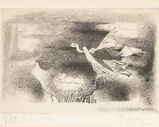 Lot 1099 Georges Braque (French, 1882-1963) Etching and Drypoint on BFK Rives Paper, Ca. 1955, 'Le Nid (Oiseau IX)', H 8.75" W 13"