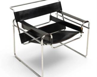 Lot 1019 Marcel Breuer Design 'Wassily' Leather Arm Chair, 20th Cent., H 28" W 30" Depth 29"