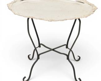 Lot 98 W H Potter, (Nottinghamshire) Large Silver Plate Serving Tray on Folding Iron Base 1890, W 22" L 27"