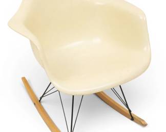 Lot 1021 Charles and Ray Eames for Herman Miller (American) Molded Fiberglass RAR Rocking Arm Chair in Parchment, Ca. 1960, H 27" W 25" Depth 21"