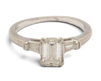 Lot 50 Emerald Cut .75 Ct Natural Diamond and Platinum Ladies Ring, Size 5 1/2 1960, Size 5.5, 3 grams 1 PC