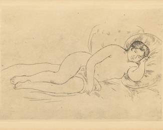Lot 1098 Pierre Auguste Renoir (French, 1841-1919) Etching on Laid Paper, Ca. 1906, 'Femme Nue Couchée (Tournée À Droite)', H 5.1" W 7.8"