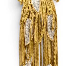 Lot 1 France 18k Gold Tassel Brooch, Diamonds 1940, 43.8 grams 1 PC